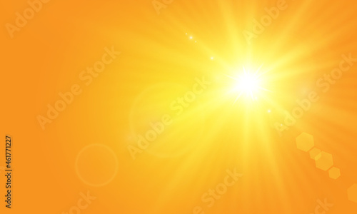 Warm sun on a yellow background. Leto.bliki solar rays.Оrange yellow background.
