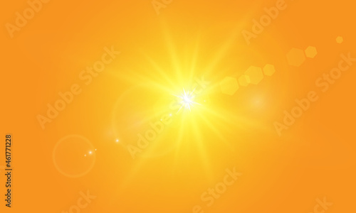 Warm sun on a yellow background. Leto.bliki solar rays.Оrange yellow background.