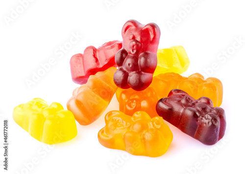 Heap of jelly bears isolated on white background