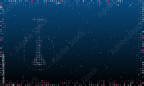 On the left is the hookah symbol filled with white dots. Pointillism style. Abstract futuristic frame of dots and circles. Some dots is pink. Vector illustration on blue background with stars