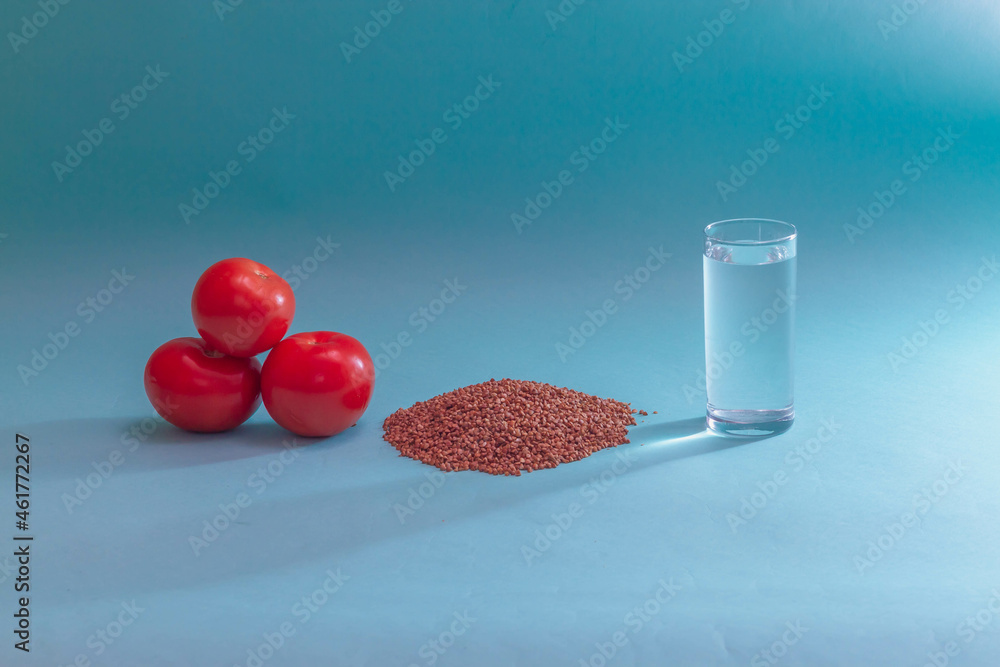 Different types of products that can be measured in pieces, liters, grams as a measurement symbol