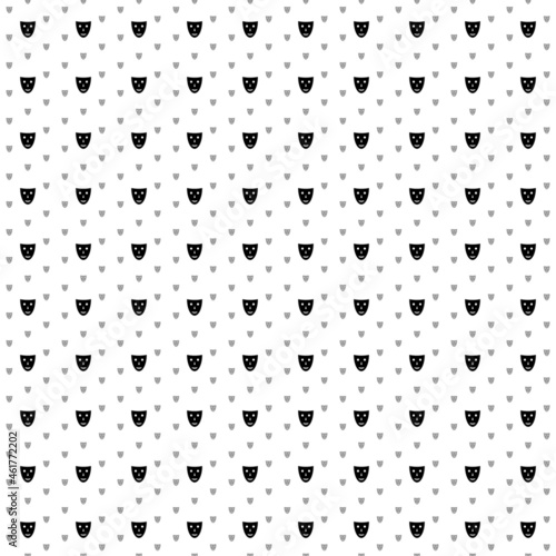 Square seamless background pattern from black theatrical masks are different sizes and opacity. The pattern is evenly filled. Vector illustration on white background