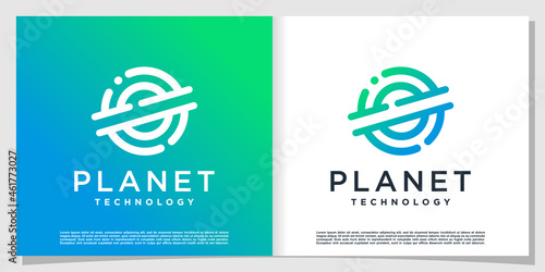 Planet tech logo with modern creative style Premium Vector