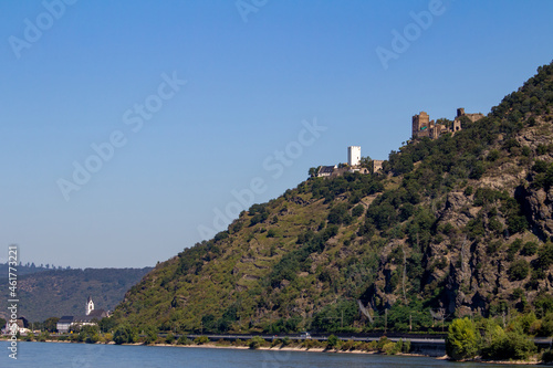 Liebenstein and Sterrenberg Castles on the upper middle Rhine River in Kamp-Bornhofen, Germany. The two castles are sometimes called the “Feuding Brothers.” photo