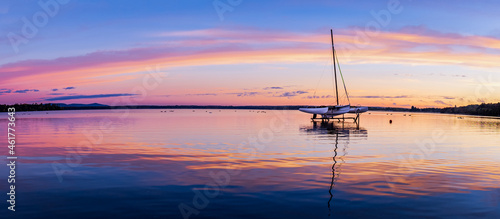 Photos Trimaran dry docked on Brome Lake at sunrise, Quebec Canada