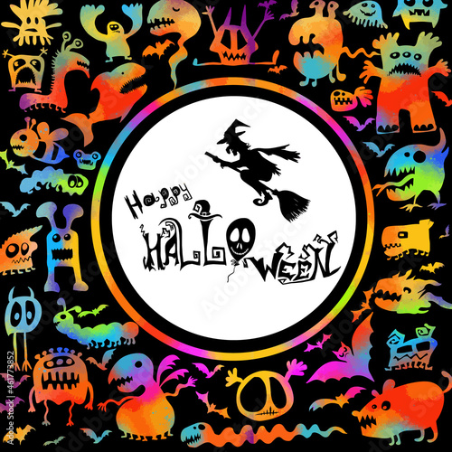 Funny monsters. Happy Halloween. Vector illustration