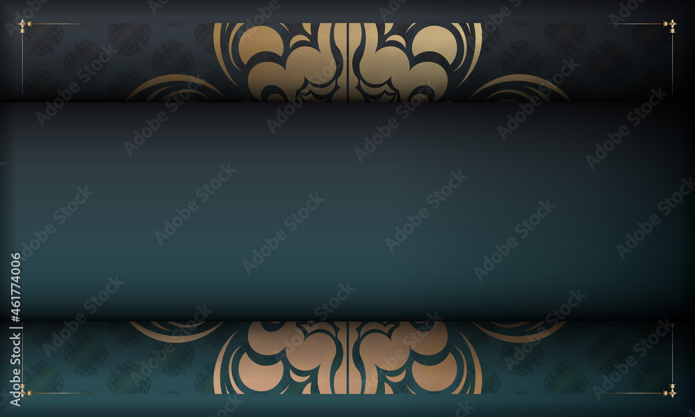 Green gradient banner with greek gold pattern and logo space