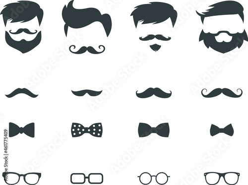 set of mustaches. Beard and Sunglasses style set. Black silhouettes of moustache vector collection