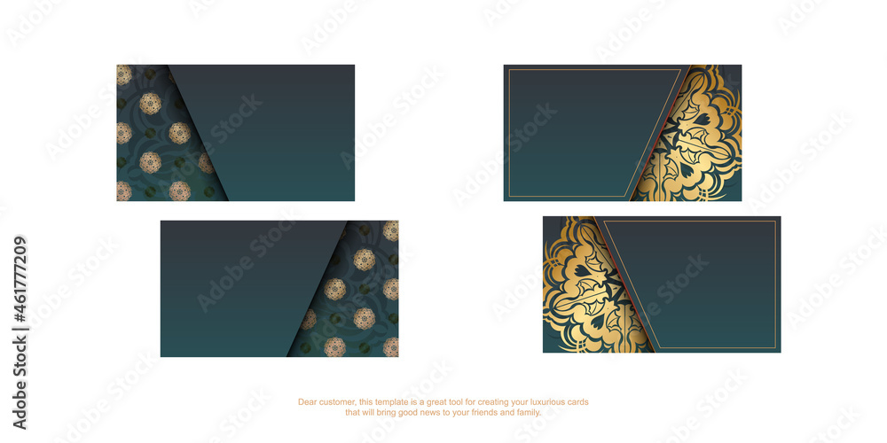 Gradient green business card with abstract gold pattern for your brand. Gradient green business card with abstract gold pattern for your brand.