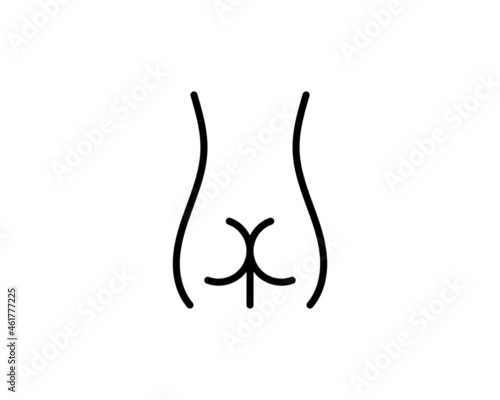 Female buttocks, butt or ass outline art vector icon for apps and websites isolated on white background.