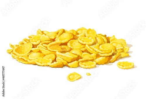 Cornflakes. Traditional dry corn flakes breakfast food, Isolated on white background. Vector illustration.