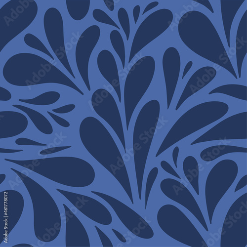 Monochrome abstract floral seamless pattern with smooth leaves shape. Cool winter frost ornament background