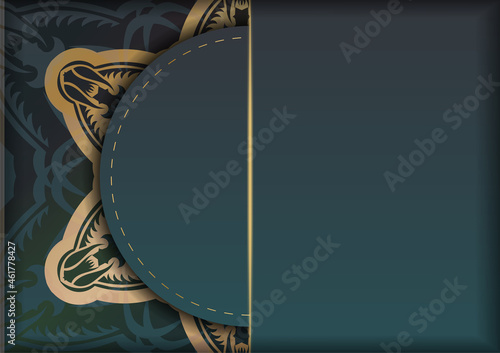 Greeting card with gradient green color with luxurious gold ornaments prepared for typography.