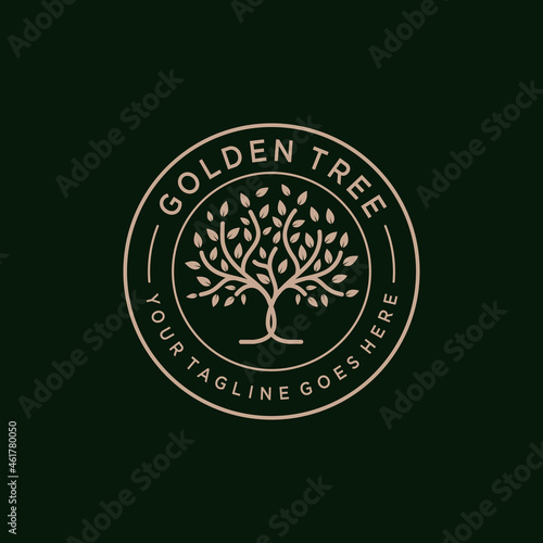 Golden Tree Oak Banyan Maple Emblem logo design vector