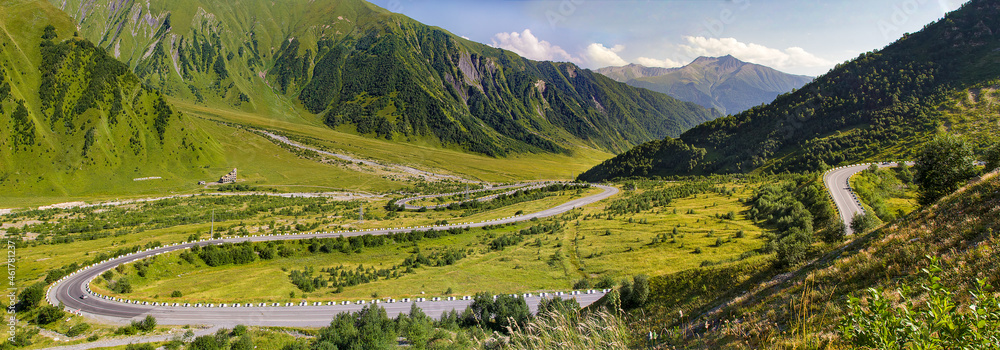 Panorama from a winding road on the border of North Ossetia with South Ossetia