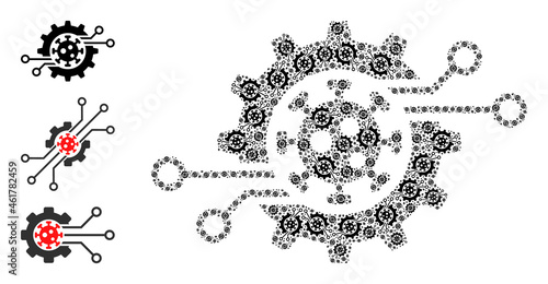 Itself recursive mosaic virus electronics gear. Vector virus electronics gear mosaic is designed of randomized itself virus electronics gear icons. Flat design.
