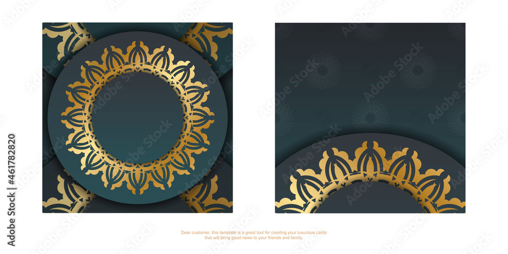 Greeting Brochure with gradient green color with mandala gold pattern for your congratulations.