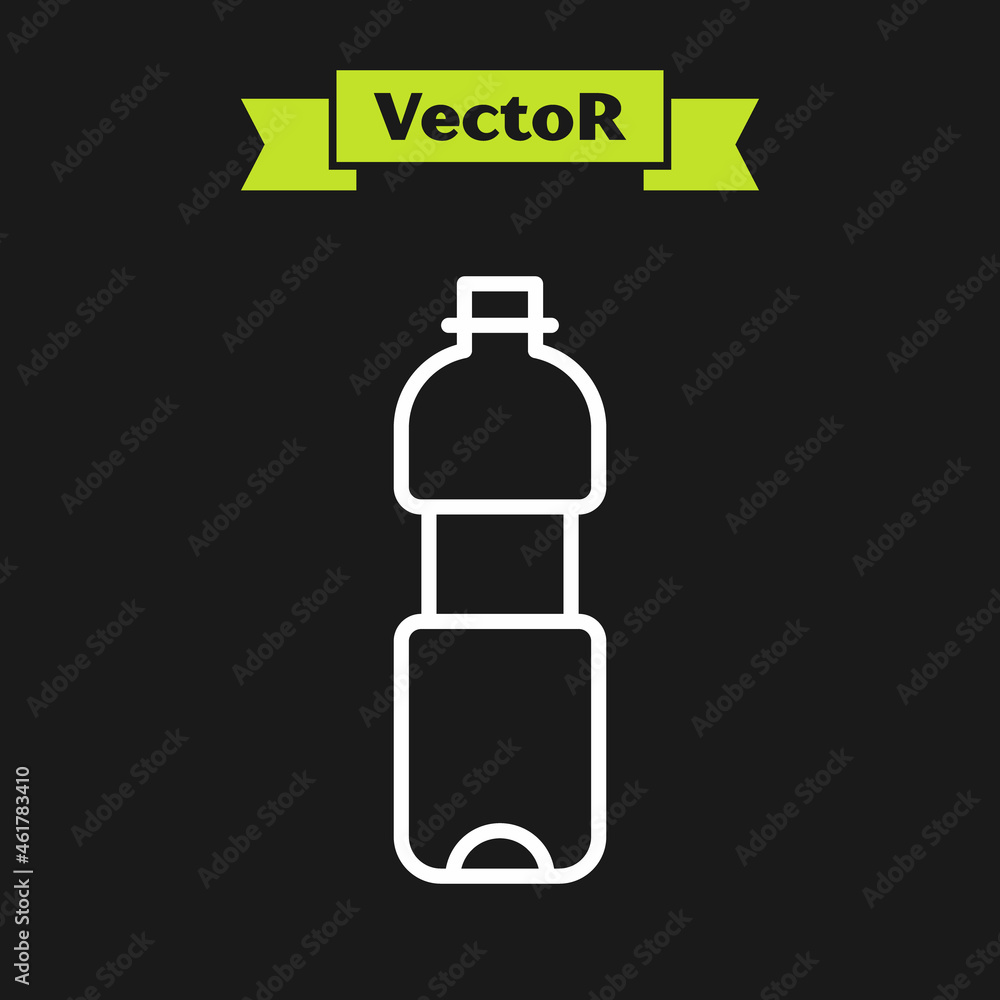 White line Bottle of water icon isolated on black background. Soda aqua drink sign. Vector White line Bottle of water icon isolated on black background. Soda aqua drink sign. Vector