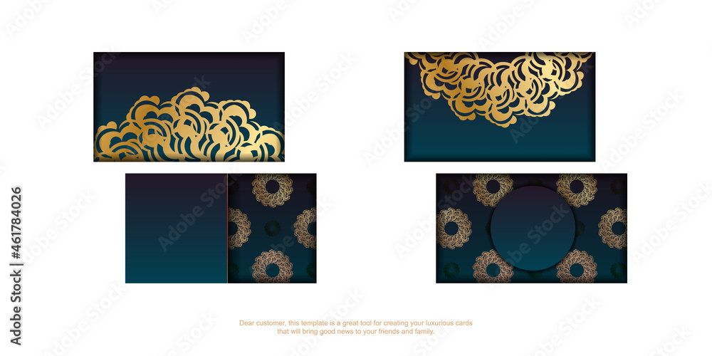 Business card with gradient green color with abstract gold pattern for your business.