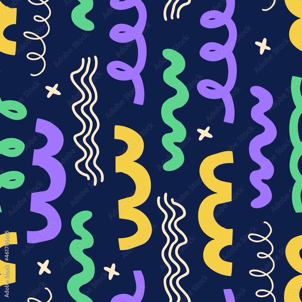 Vector seamless pattern with abstract geometric shapes in aesthetic Matisse style. Creative hand drawn contemporary doodle elements: zigzag, lines, curves for fashion, print, poster Vector seamless pattern with abstract geometric shapes in aesthetic Matisse style. Creative hand drawn contemporary doodle elements: zigzag, lines, curves for fashion, print, poster