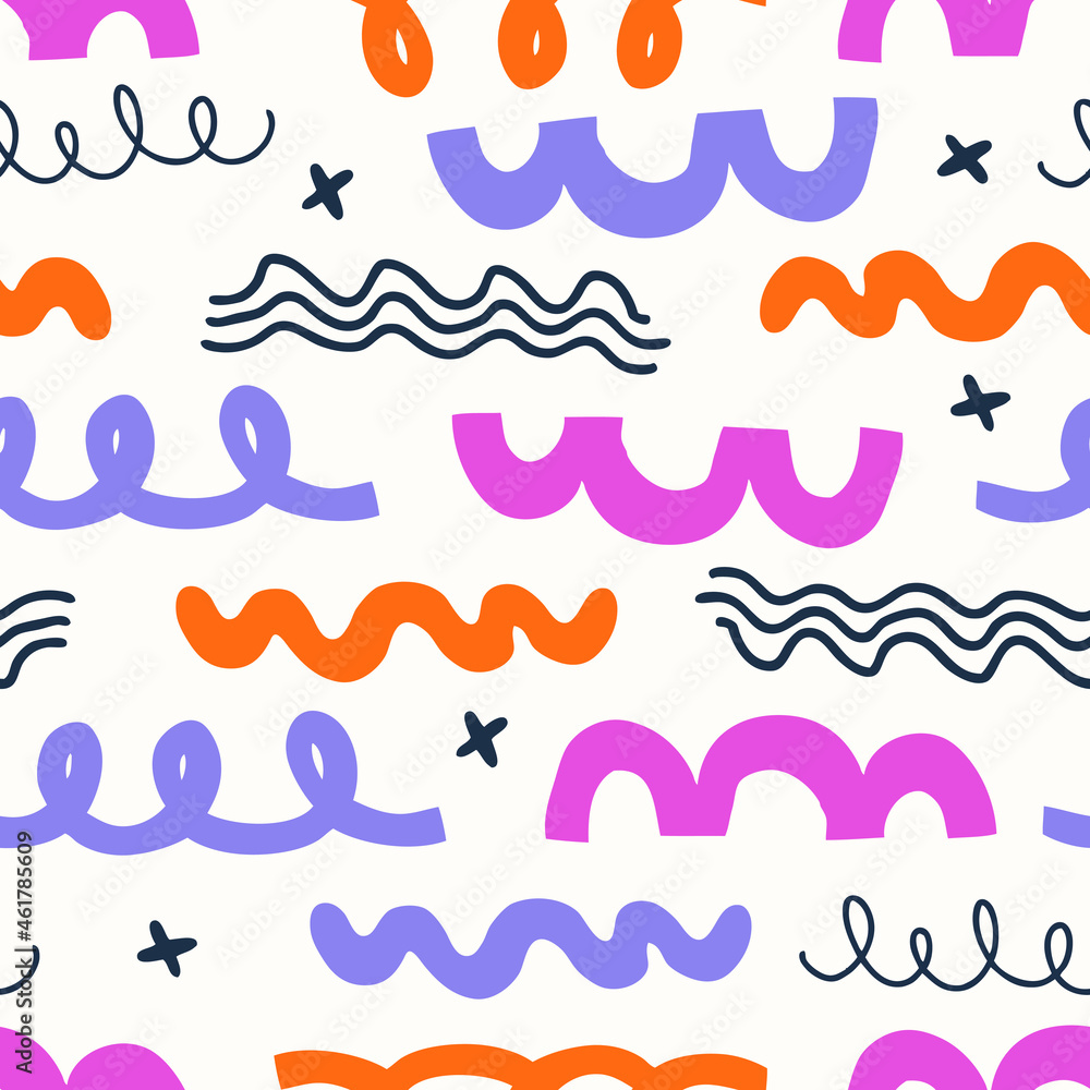 Vector seamless pattern with abstract geometric shapes in aesthetic Matisse style. Creative hand drawn contemporary doodle elements: zigzag, lines, curves for fashion, print, poster Vector seamless pattern with abstract geometric shapes in aesthetic Matisse style. Creative hand drawn contemporary doodle elements: zigzag, lines, curves for fashion, print, poster