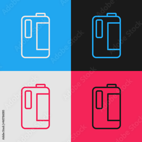 Pop art line Plastic bottle with handle for milk icon isolated on color background. Gallon of milk. Vector