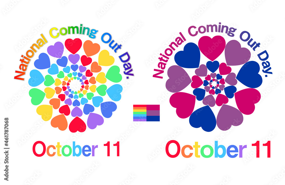  National Coming Out Day. October 11th. A graphic composed of these hearts. background-landscape.