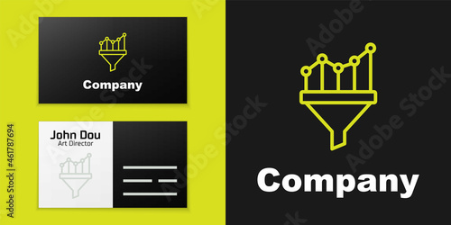 Logotype line Sales funnel with chart for marketing and startup business icon isolated on black background. Infographic template. Logo design template element. Vector