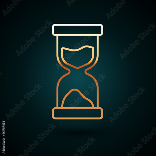 Gold line Old hourglass with flowing sand icon isolated on dark blue background. Sand clock sign. Business and time management concept. Vector
