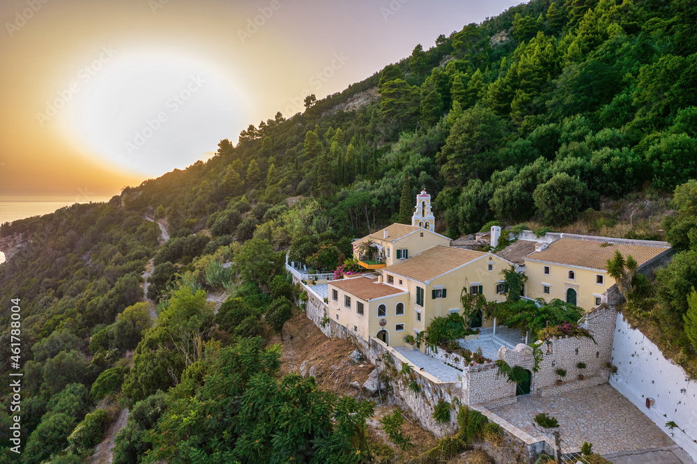 Monastery Mirtiotissas on the Western Island of Corfu coast, Greece.