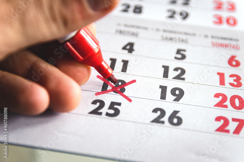 Photography Calendar, diary with marks of significant and special dates