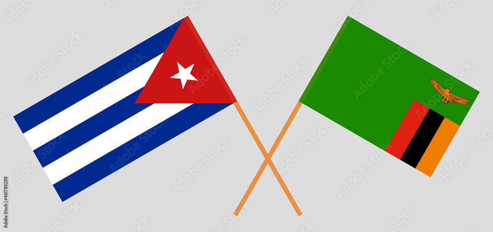 Crossed flags of Cuba and the Republic of Zambia. Official colors. Correct proportion Crossed flags of Cuba and the Republic of Zambia. Official colors. Correct proportion