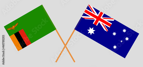 Crossed flags of the Republic of Zambia and Australia. Official colors. Correct proportion