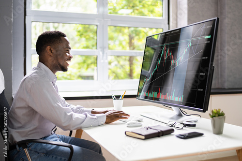 African American Man Trading Stock Market Online