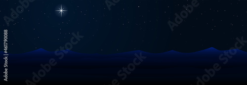 Christmas Nativity scene in the desert banner background. Vector EPS10.
