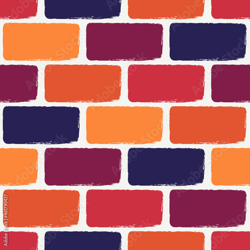 Brick wall motif handdrawn classic geometric print. Paint brush strokes seamless pattern. Freehand grunge design background. Modern urban ornament