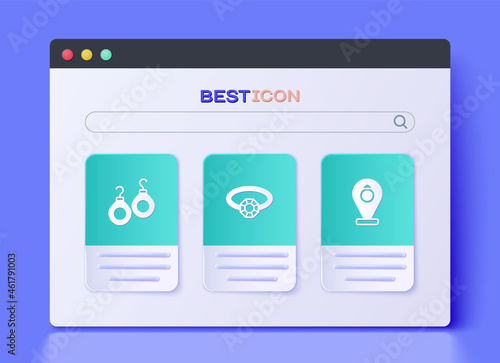 Set Diamond engagement ring, Earrings and Jewelry store icon. Vector
