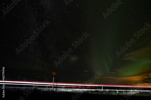 northern lights on the Icelandic main road photo