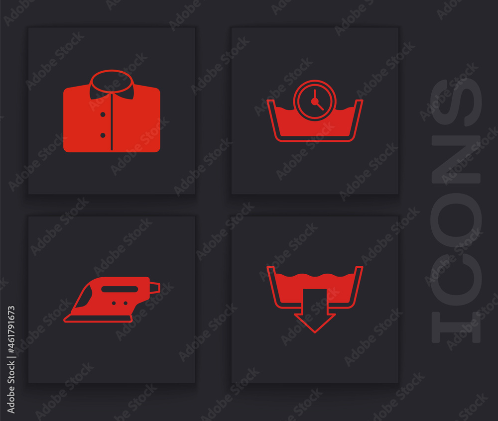 Set Washing modes, T-shirt, Time wash and Electric iron icon. Vector Set Washing modes, T-shirt, Time wash and Electric iron icon. Vector