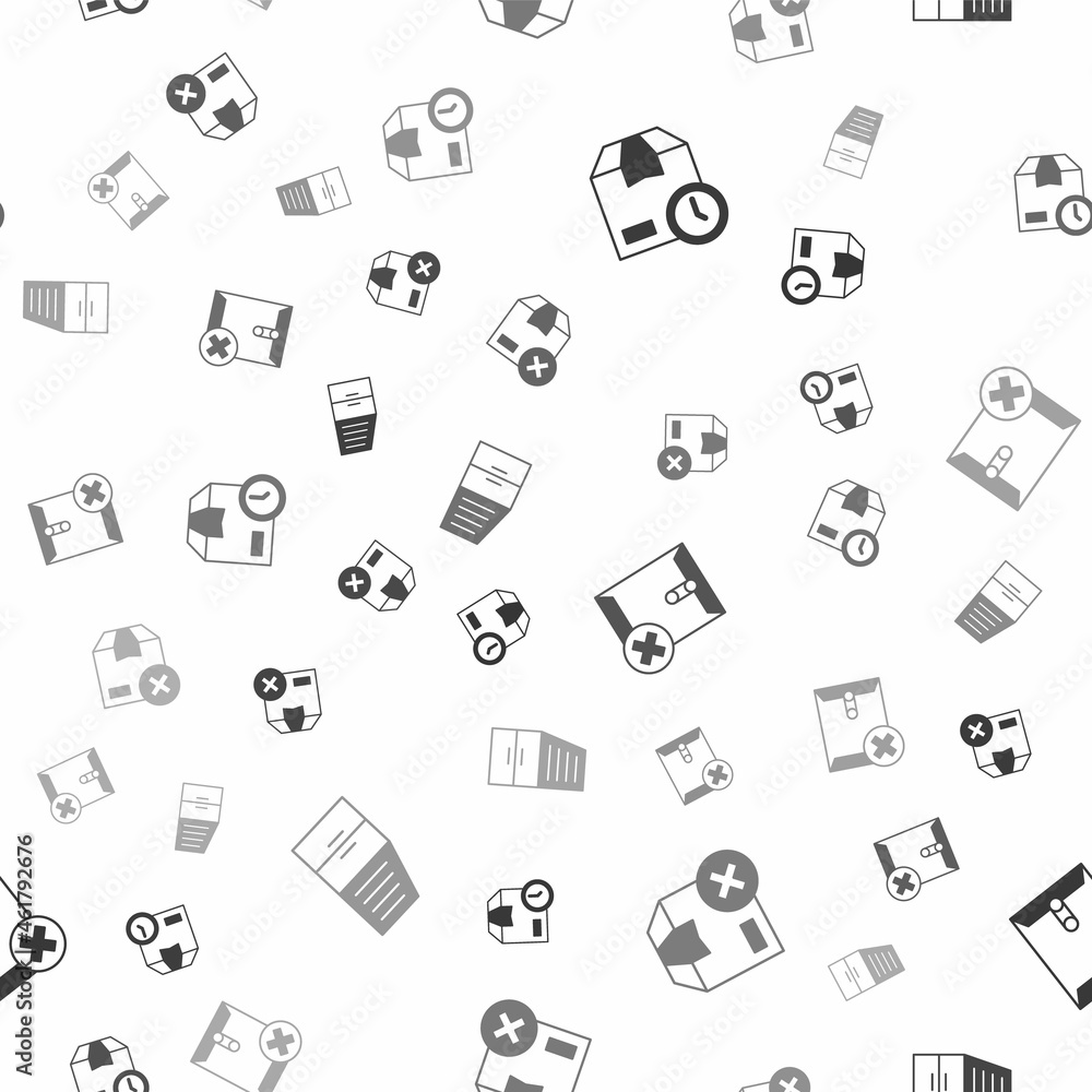 Set Cardboard box with clock, Carton cardboard, Delete envelope and Container on seamless pattern. Vector Set Cardboard box with clock, Carton cardboard, Delete envelope and Container on seamless pattern. Vector