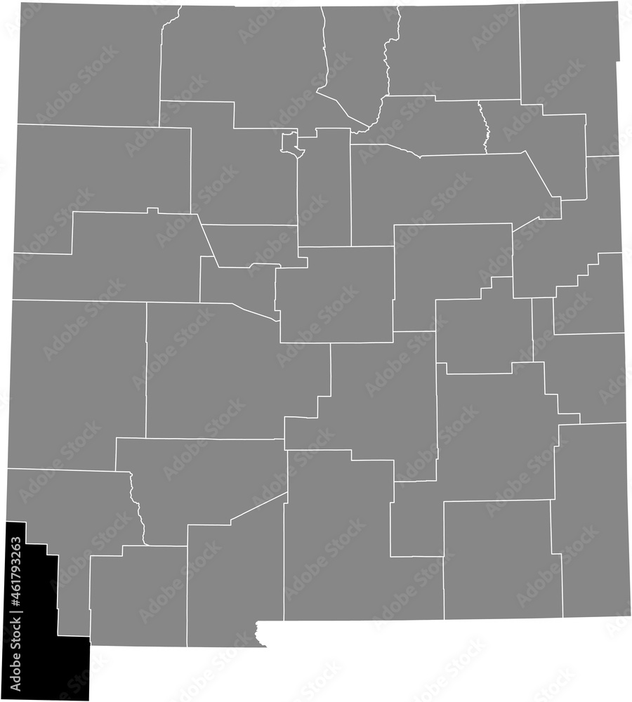 Obraz premium Black highlighted location map of the Hidalgo County inside gray map of the Federal State of New Mexico, USA