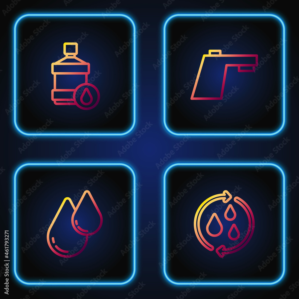 Set line Recycle clean aqua, Water drop, Big bottle with water and tap. Gradient color icons. Vector Set line Recycle clean aqua, Water drop, Big bottle with water and tap. Gradient color icons. Vector