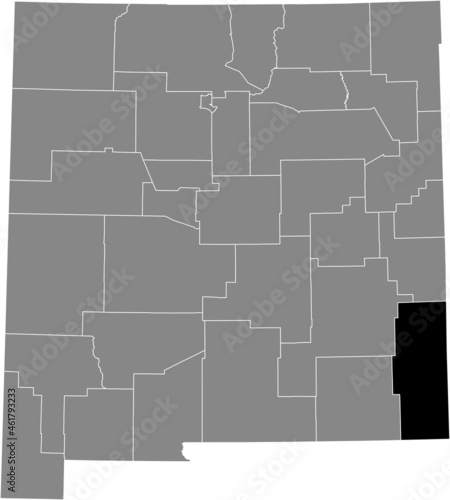 Black highlighted location map of the Lea County inside gray map of the Federal State of New Mexico, USA
