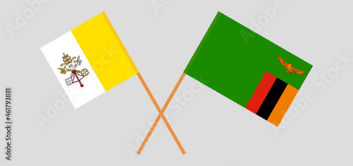 Crossed flags of Vatican and the Republic of Zambia. Official colors. Correct proportion