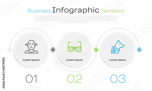Set line Deaf, Blind glasses and Guide dog. Business infographic template. Vector
