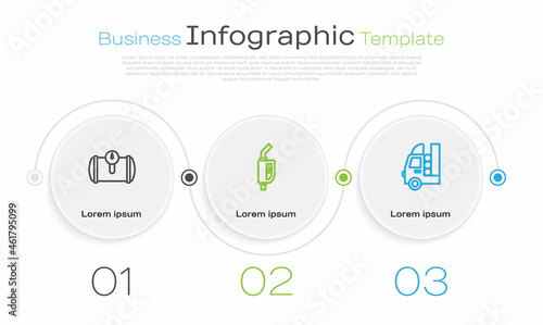 Set line Gas tank for vehicle, Gasoline pump nozzle and . Business infographic template. Vector