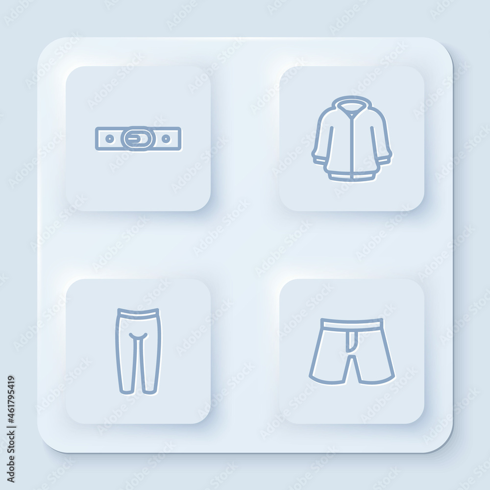 Set line Belt, Hoodie, Leggings and Short or pants. White square button. Vector