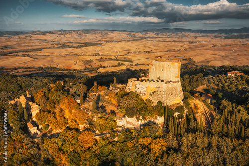 Drone fly over Rocca d'Orcia, Italy © Jarek Pawlak