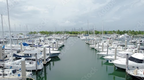 Boats docked in Crandon Marina Miami 4K