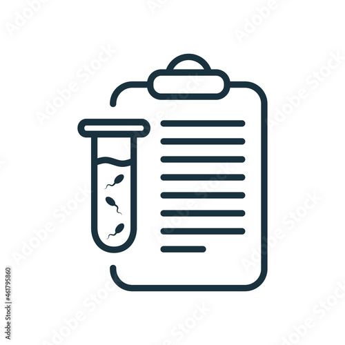 Sperm Test Result on Clipboard Line Icon. Sperm Medical Analysis for Paternity or Infertility Outline Icon. Semen Laboratory Research Linear Pictogram. Editable Stroke. Isolated Vector Illustration